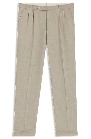 Housut BOSS Men's Tapered Fit Micro-Patterned Virgin Wool Trousers Beige | 50545822, 0