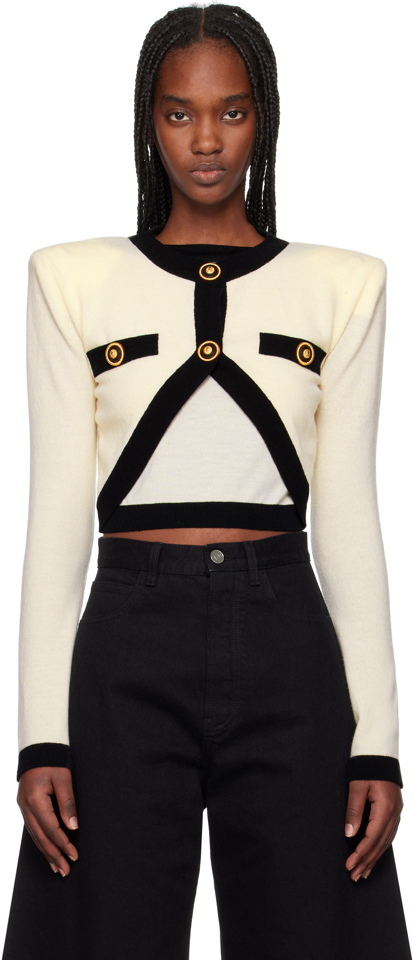 Villapaita Balmain Balmain Knit Faux-Cardigan Sweater Valkoinen | EF1KA120KH91