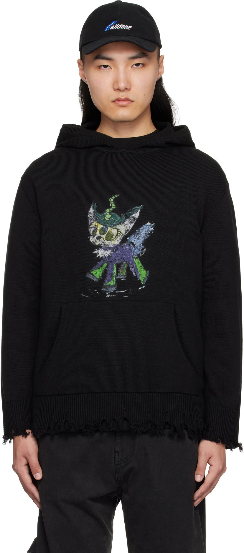 Huppari We11done We11done Grunge Monster Pony Knit Hoodie Musta | WD-KT0-25-659-U-BK