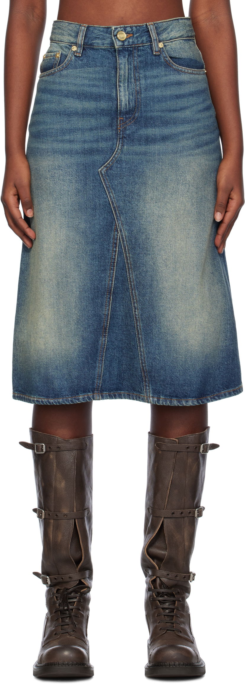 Hame GANNI Heavy Washed Denim Midi Skirt Sininen | J1561