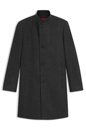 Takit BOSS Regular-Fit Stand-Collar Wool-Blend Twill Coat Harmaa | 50546553, 0