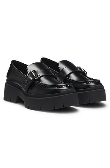 Asusteet BOSS Leather Loafers with Buckled Strap Musta | 50548196