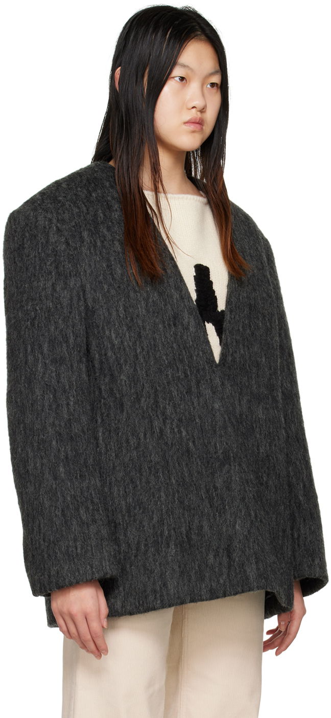 Takki We11done We11done Y-Neck Fuzzy Jacket Harmaa | WD-JK3-22-020-W-DG, 1