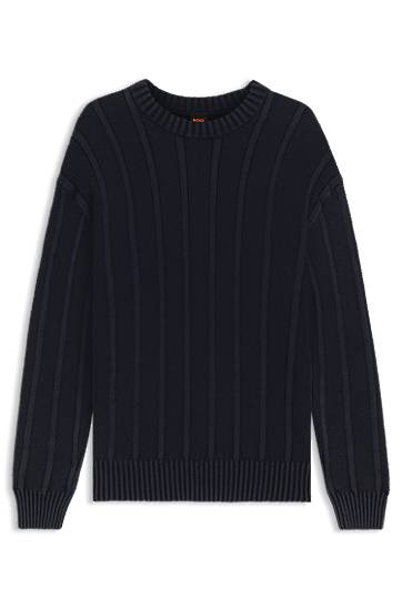 Villapaita BOSS Ribbed and Ricecorn Knit Sweater Tummansininen | 50543690