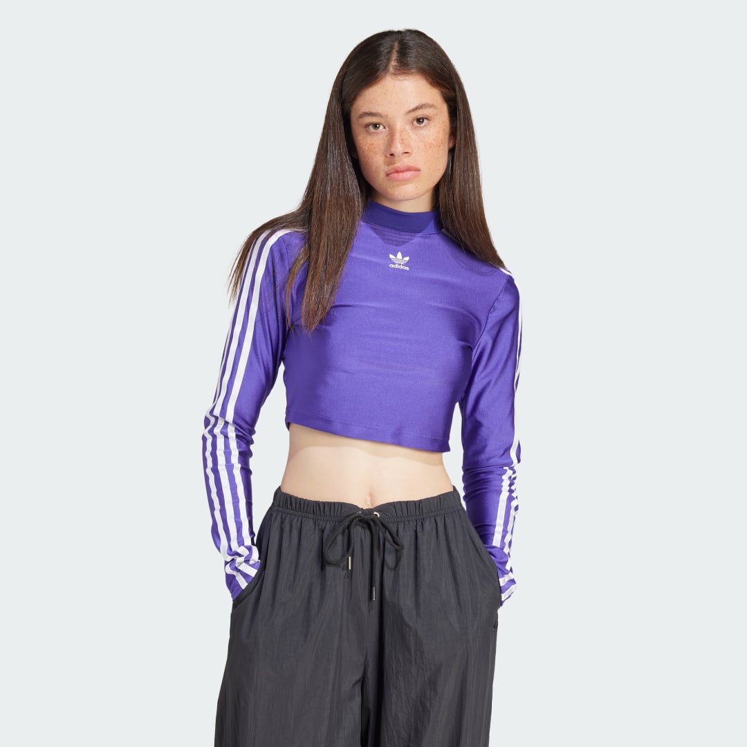 Crop top adidas Originals 3-Stripes Cropped Long Sleeve Tee Violetti | IR8133, 0