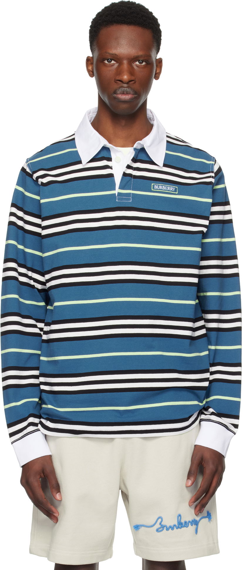 Poolopaita Burberry Burberry Long-Sleeve Striped Polo Sininen | 8106236