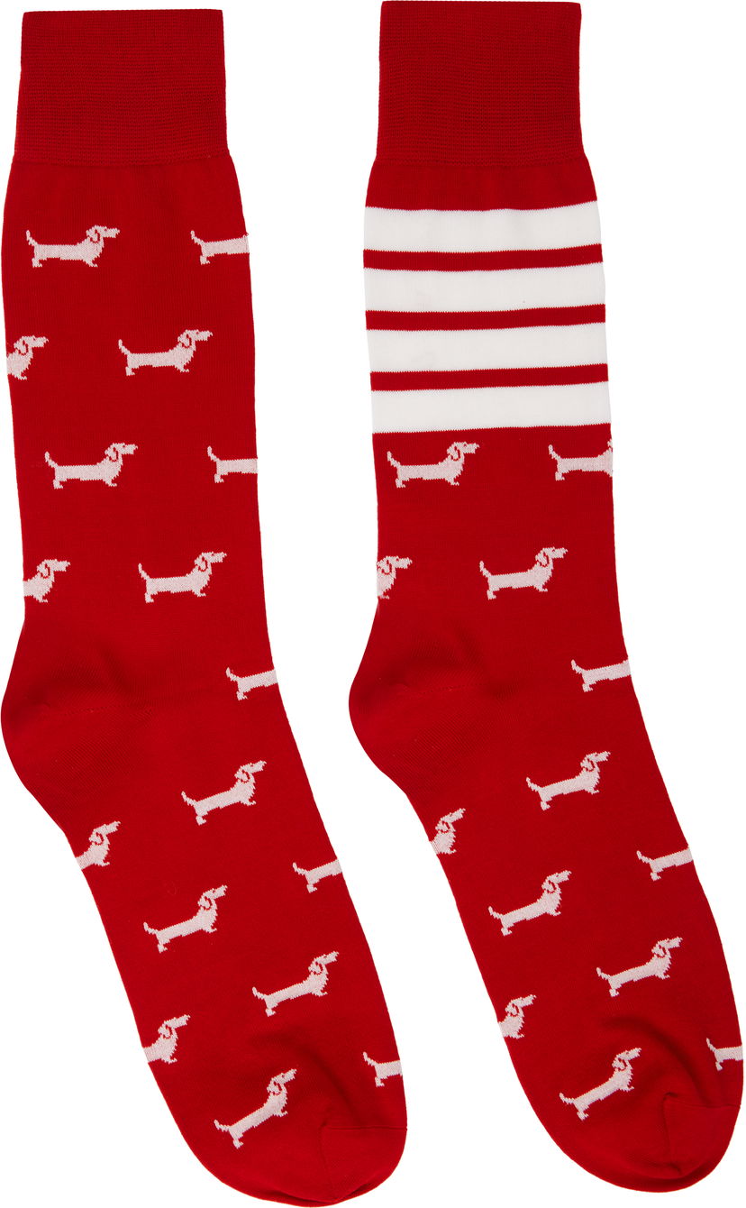 Sukat Thom Browne Thom Browne Hector Mid Calf Socks with 4-Bar Punainen | MAS200A-Y3012