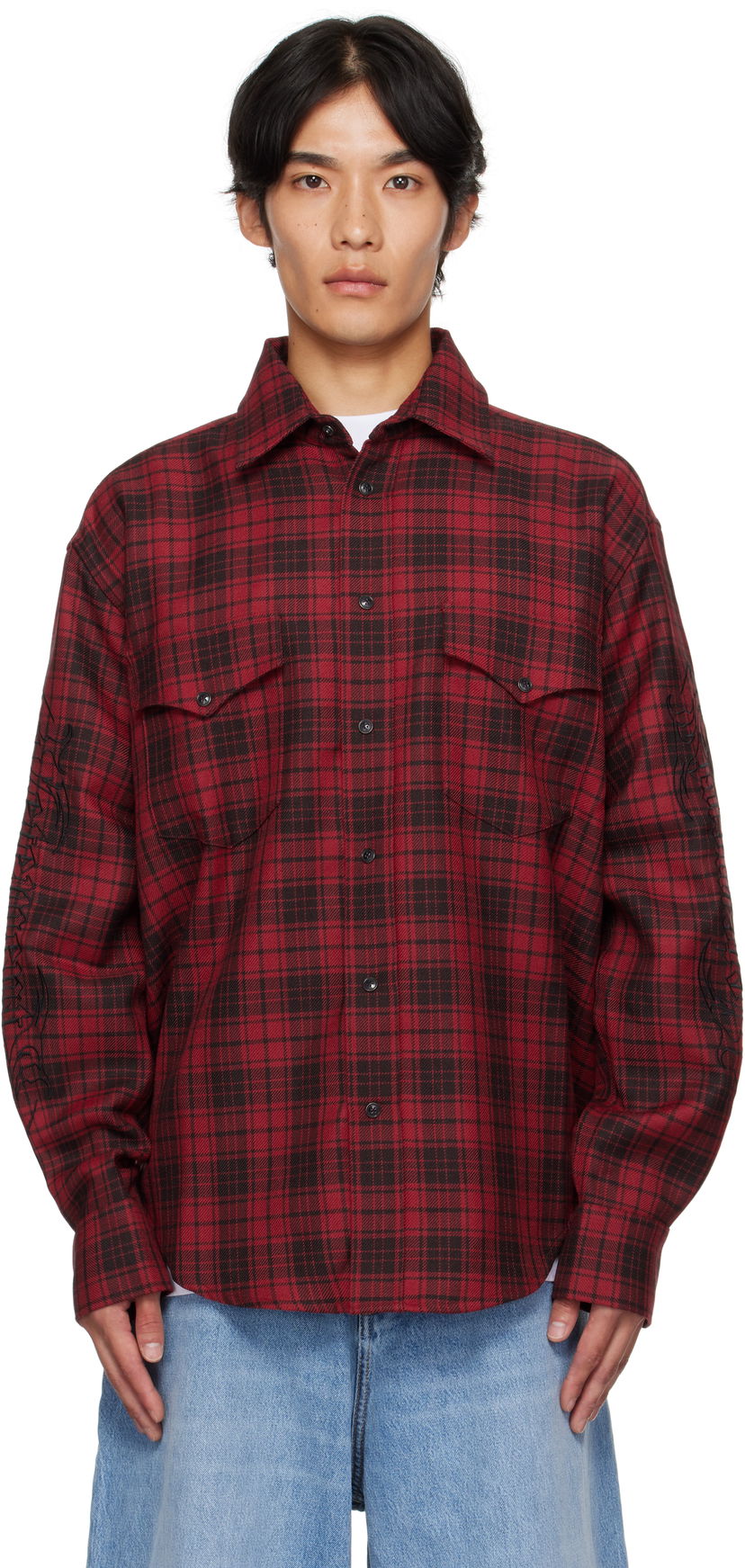 Paita VETEMENTS Vetements Plaid Embroidered Shirt Punainen | UH76SH900BR
