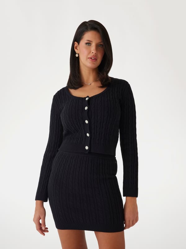 Verryttelypuku GUESS Wool-Blend Cable-Knit Cardigan Musta | W5RR53Z37L1