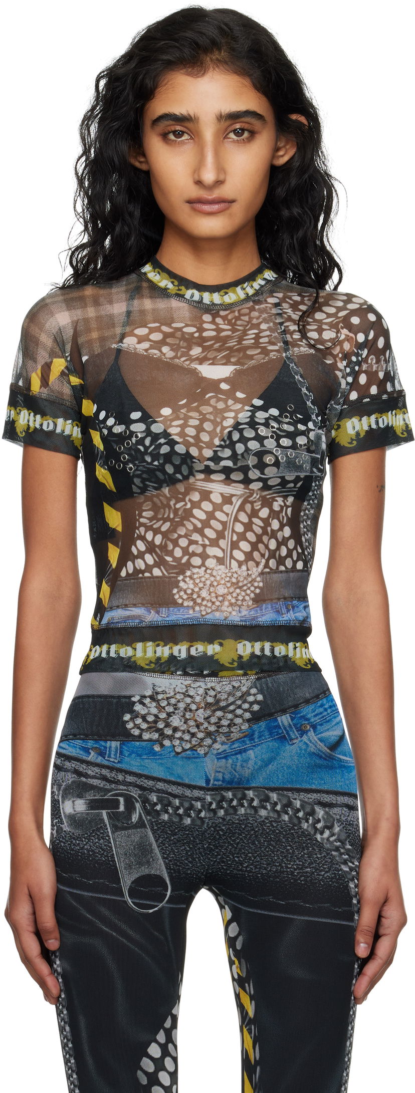 T-paita Ottolinger Ottolinger Mesh Print T-Shirt Musta | 101-100401-04