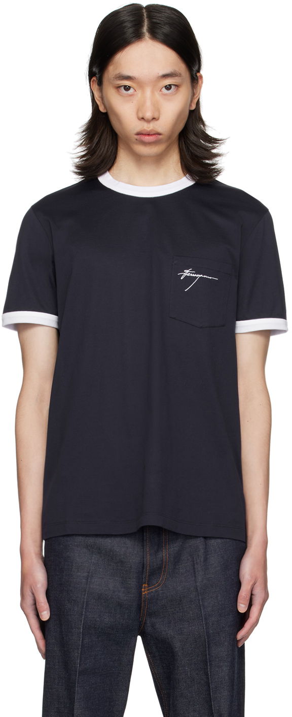 T-paita FERRAGAMO Signature Logo Pocket T-Shirt Musta | 776385
