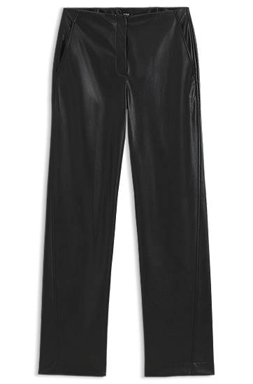 Housut BOSS Faux Leather Straight-Leg Trousers Musta | 50549241