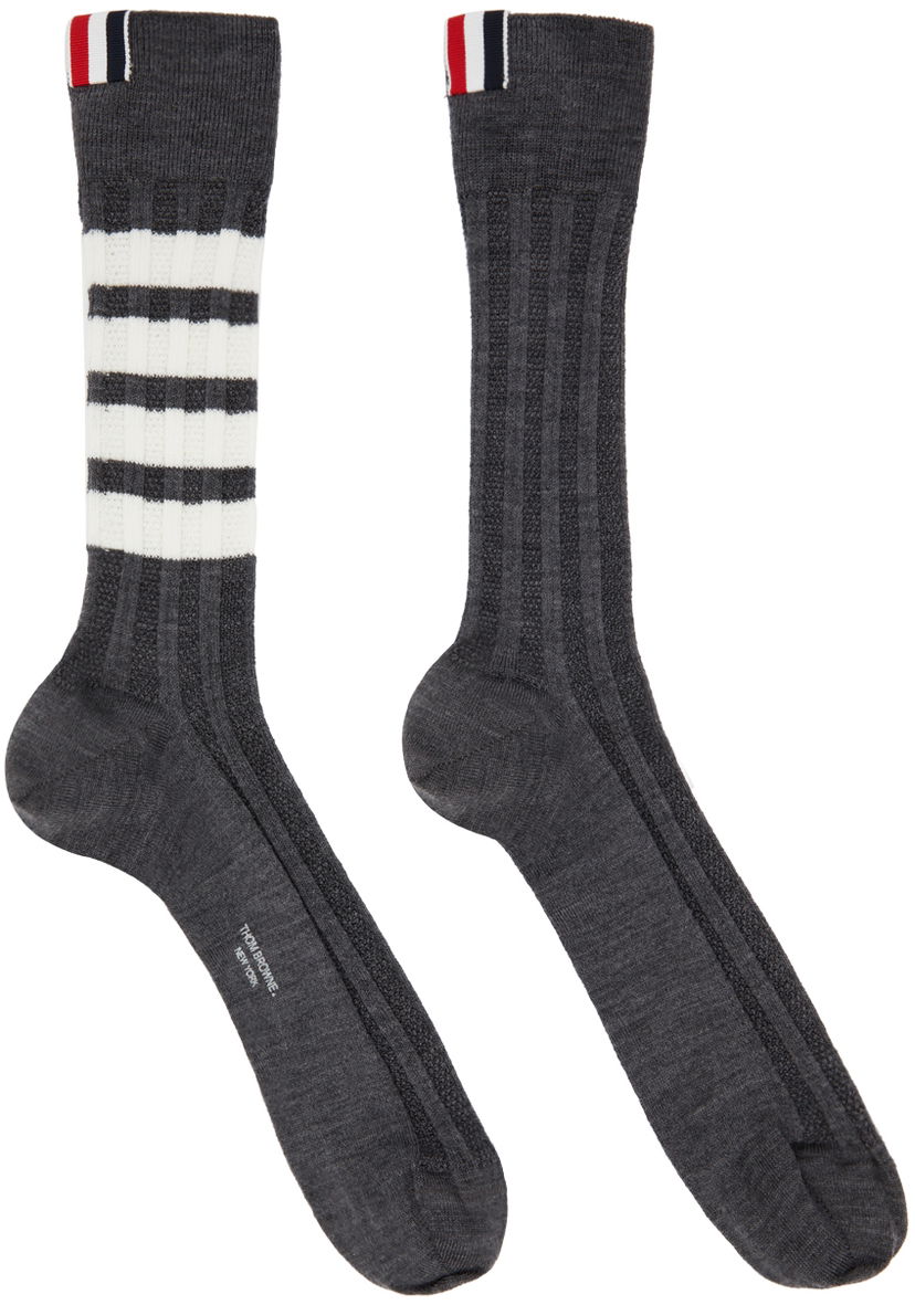 Sukat Thom Browne Thom Browne 4-Bar Merino Wool Socks Harmaa | MAS136A-Y1020