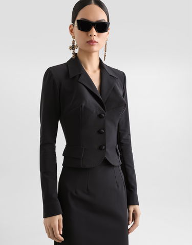 Takki Dolce & Gabbana Dolce & Gabbana Short Single-breasted Cady Jacket Musta | F27FBTFUUC7N0000, 3