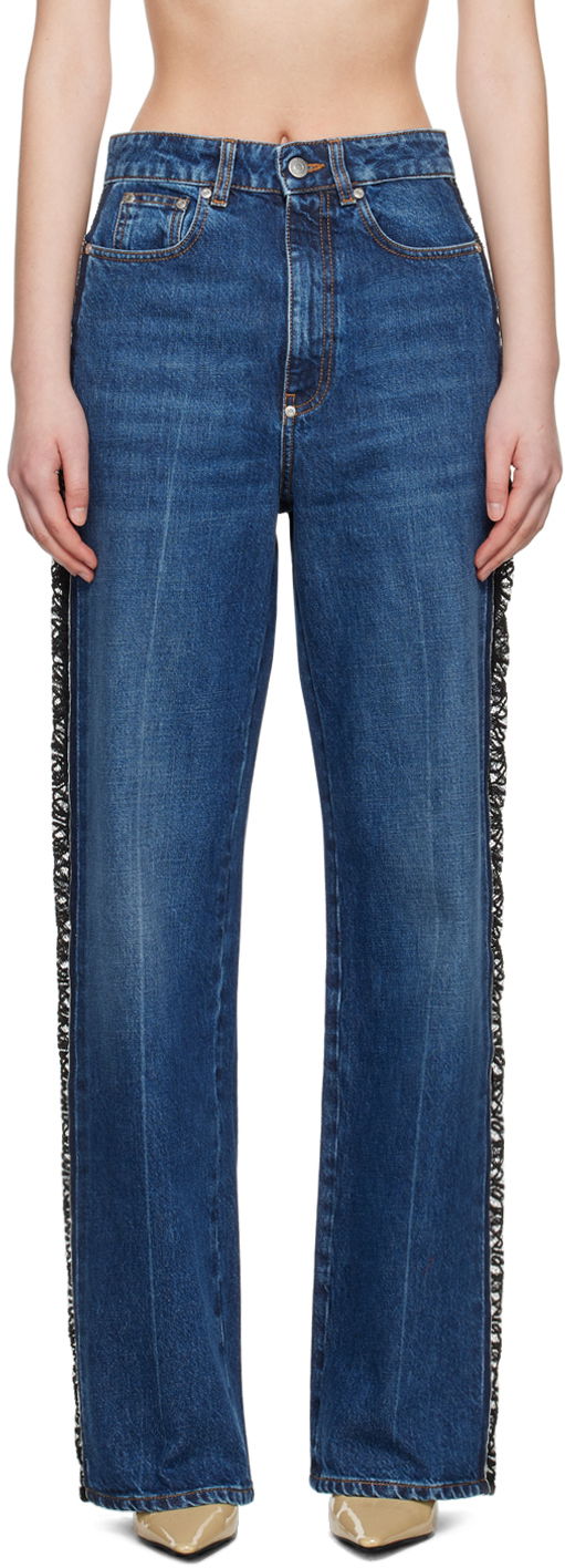 Jeans Stella McCartney Stella McCartney Lace High-Rise Straight Leg Jeans Sininen | 6D03053SPH85