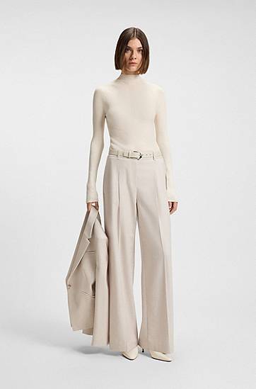 Villapaita BOSS Mock-neck sweater in merino wool with mixed ribbing Beige | 50549166, 1