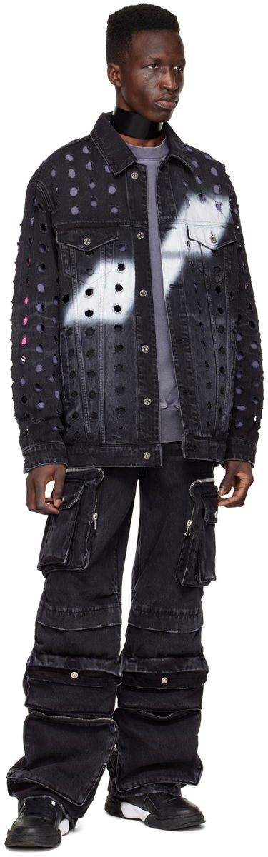 Takki We11done We11done Distressed Logo Denim Jacket Musta | WD-DJ1-22-355-U-WB, 3