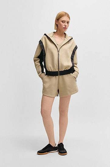 Huppari BOSS BOSS Active Zip-Up Hoodie with Color-Blocking Beige | 50541327, 1
