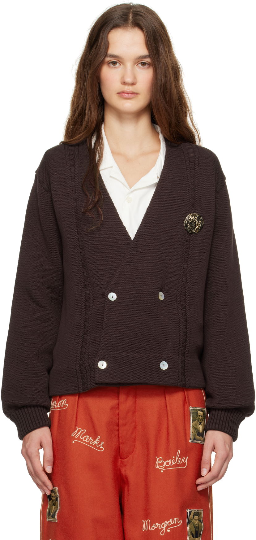 Villapaita Bode Double-Breasted Cardigan Ruskea | MRF24KT032