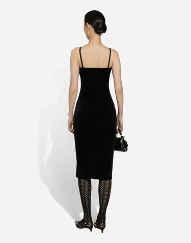 Mekko Dolce & Gabbana Velvet Calf-length Corset Dress Musta | F6IAITFUWD6N0000, 2