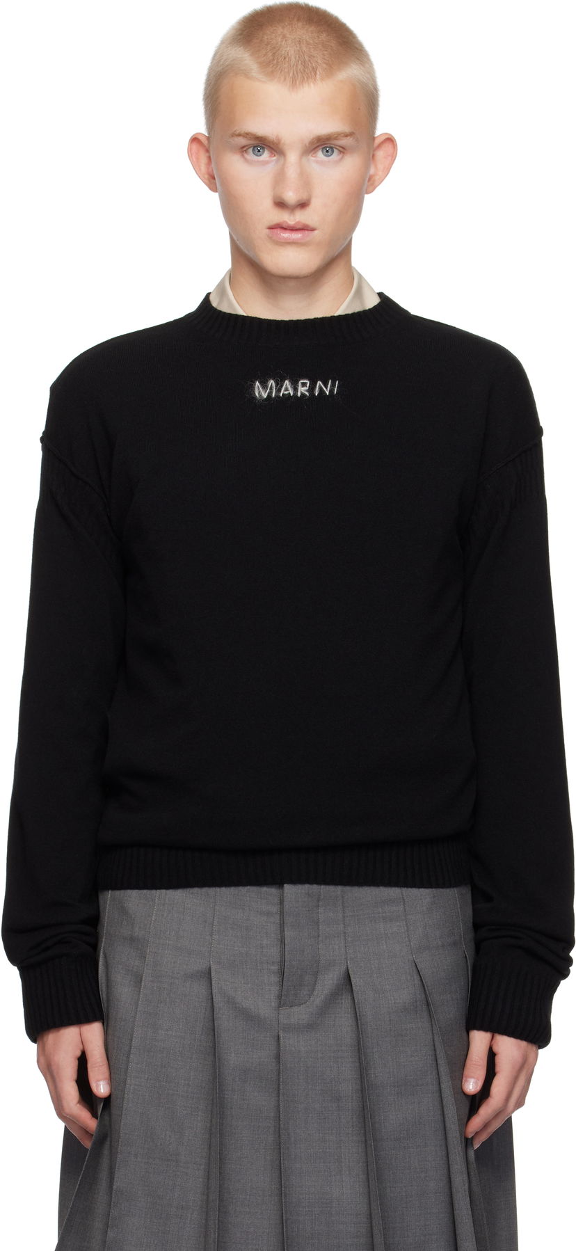 Villapaita Marni Wool & Cashmere Logo Sweater Musta | GCMG0417A0 UFZ380