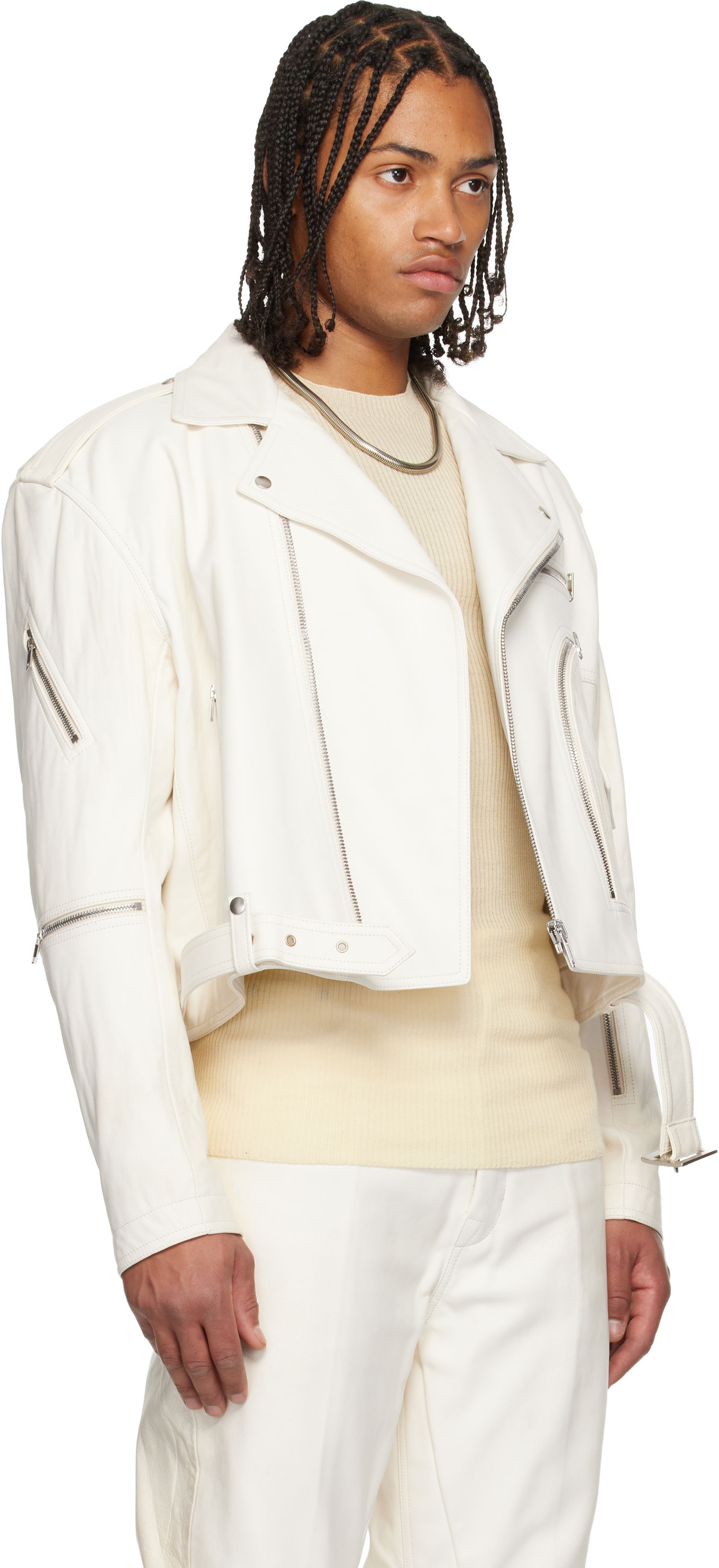 Takki Rick Owens Concordians Cropped Jumbo Bauhaus Stooges Leather Jacket Valkoinen | RU02E1770 LBH, 1