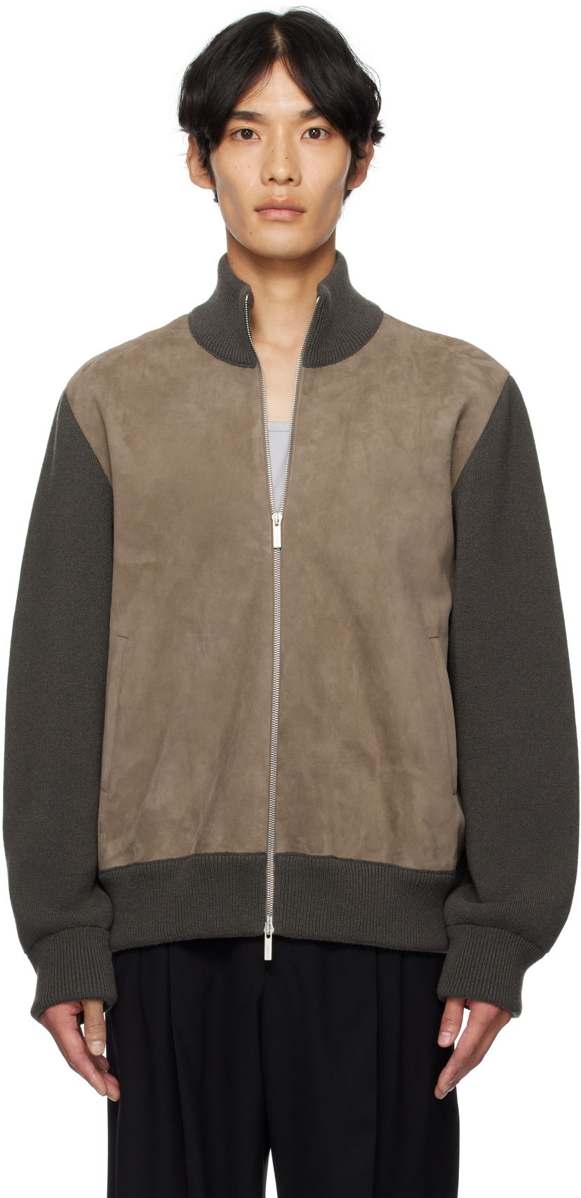 Takki FERRAGAMO Ferragamo Suede and Knit Panel Jacket Harmaa | 785964