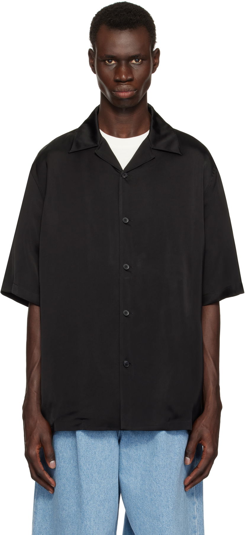 Paita Jil Sander Jil Sander Satin Short Sleeve Shirt Musta | J23DL0107_J65022