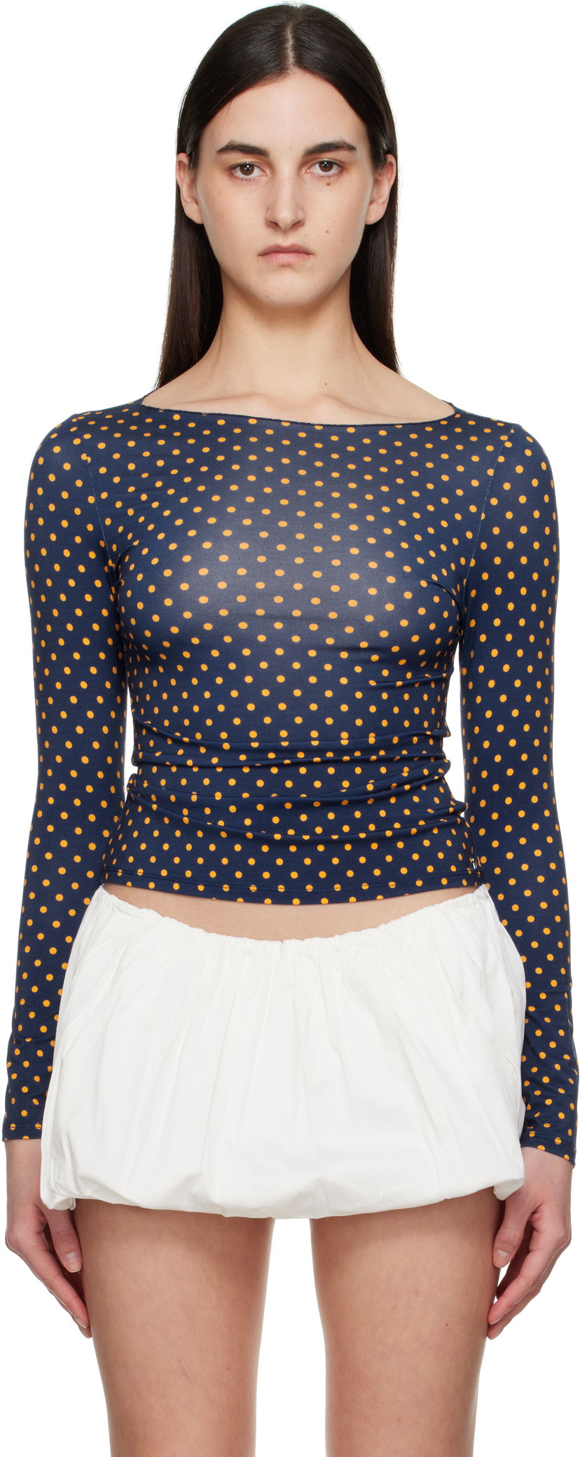T-paita Miaou Miaou Amelia Polka Dot Long Sleeve T-Shirt Tummansininen | 7183TJBPKD