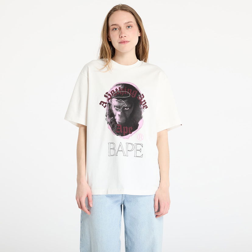 T-paita BAPE A BATHING APE Garment Dye Rhinestone Ape Head Relaxed Fit T-Shirt Valkoinen | 001CSL301309MIVY
