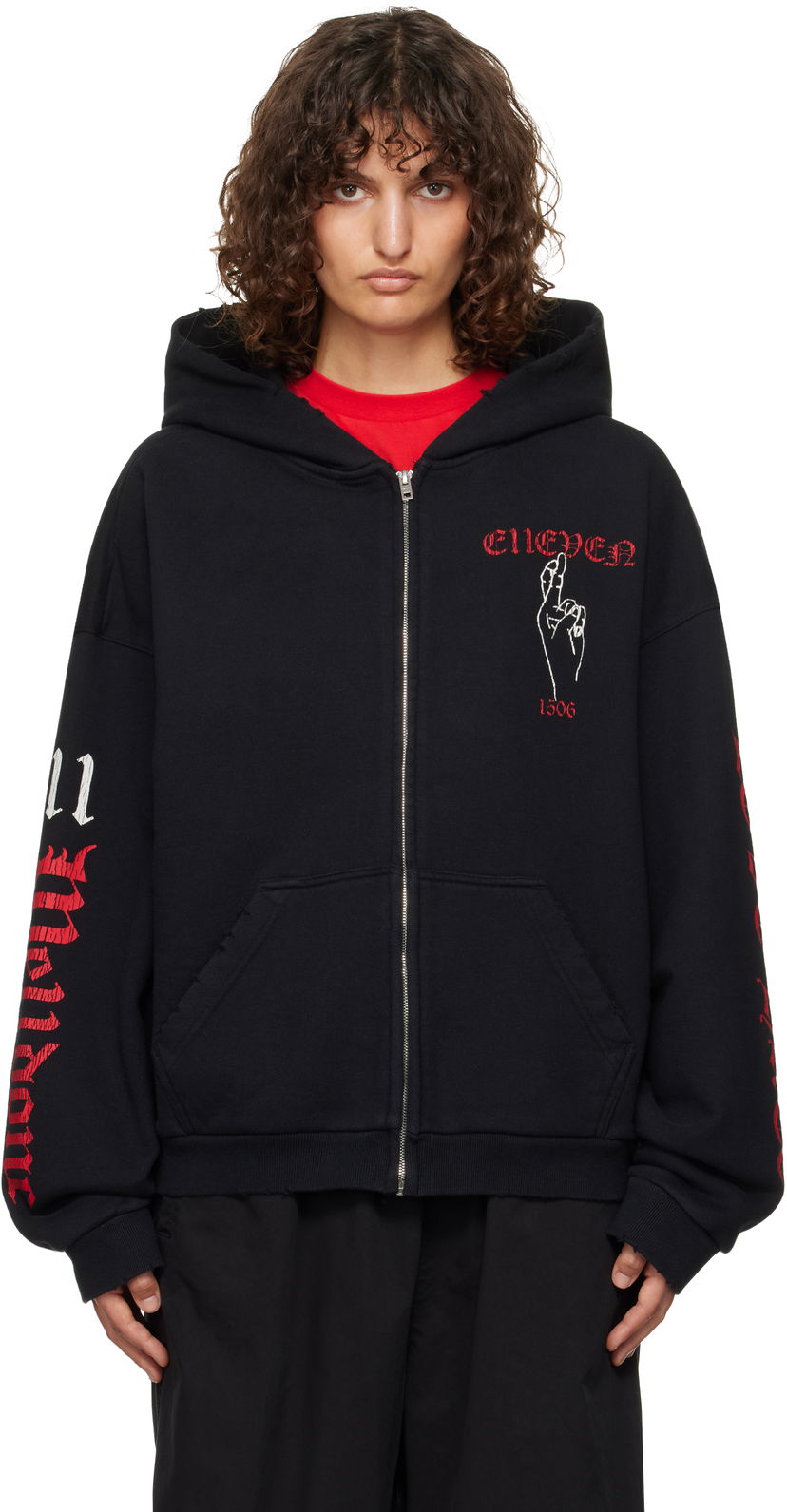 Huppari We11done We11done Elleven Zip Hoodie Musta | WD-TJ3-24-875-U-BK