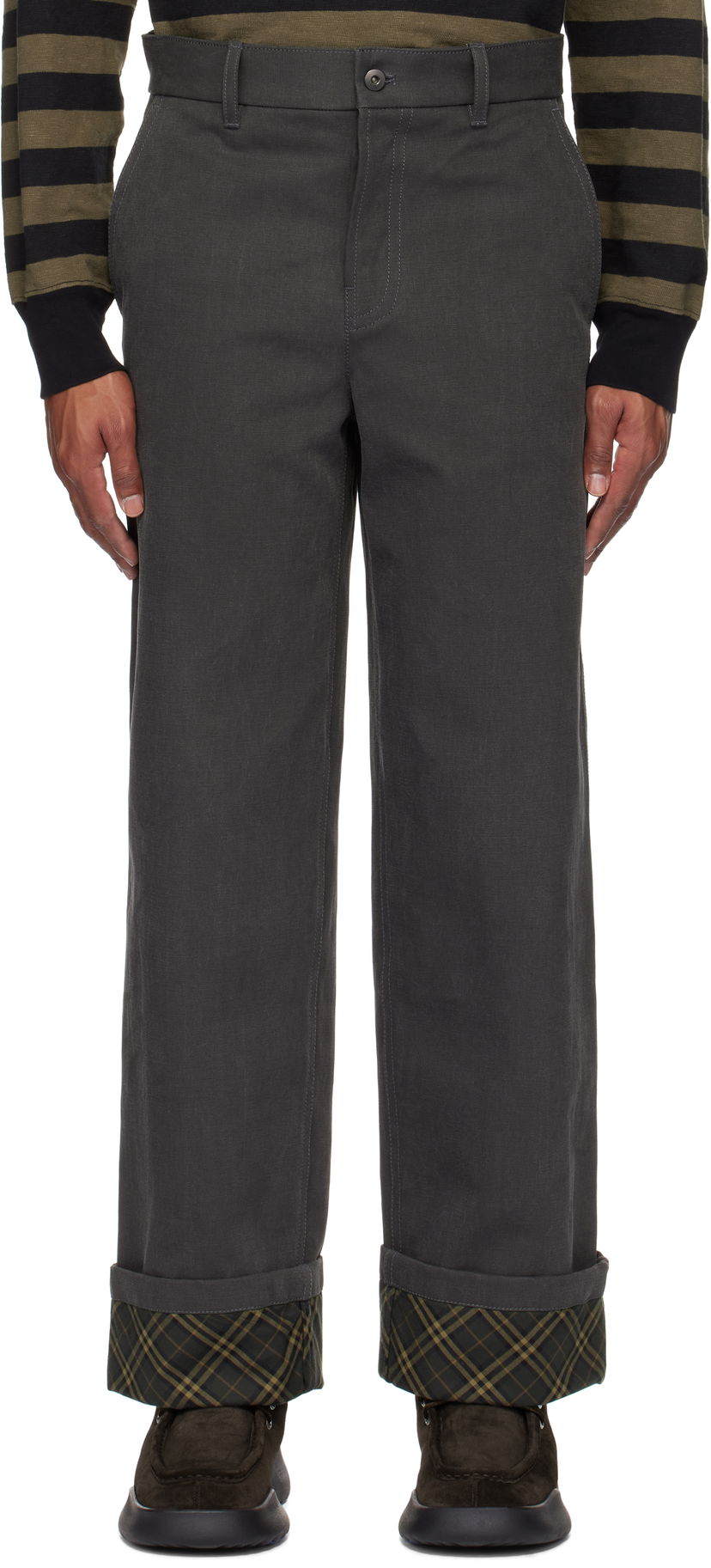 Housut Burberry Cotton Carpenter Trousers with Cuffs Harmaa | 8097557