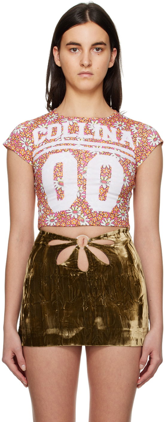 Crop top Collina Strada Collina Strada Floral Print Cropped T-Shirt Vaaleanpunainen | XX3236 DEADSTOCK JERSEY