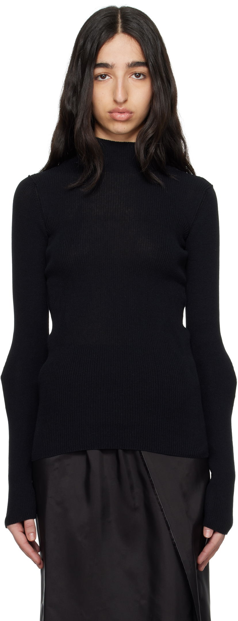 Villapaita Maison Margiela MM6 Maison Margiela Elbow Patch Ribbed Turtleneck Top Musta | S62HA0094 M13126