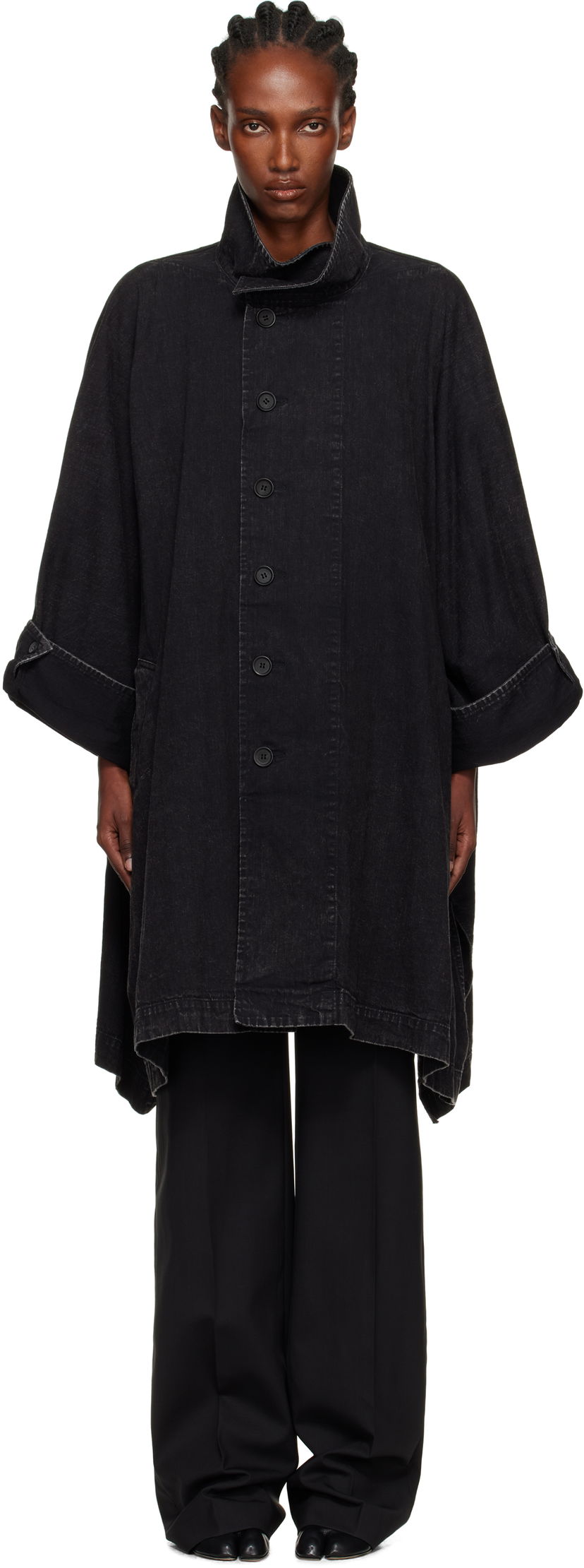 Takit Yohji Yamamoto YOHJI YAMAMOTO High Neck Denim Coat Musta | FM-C51-007