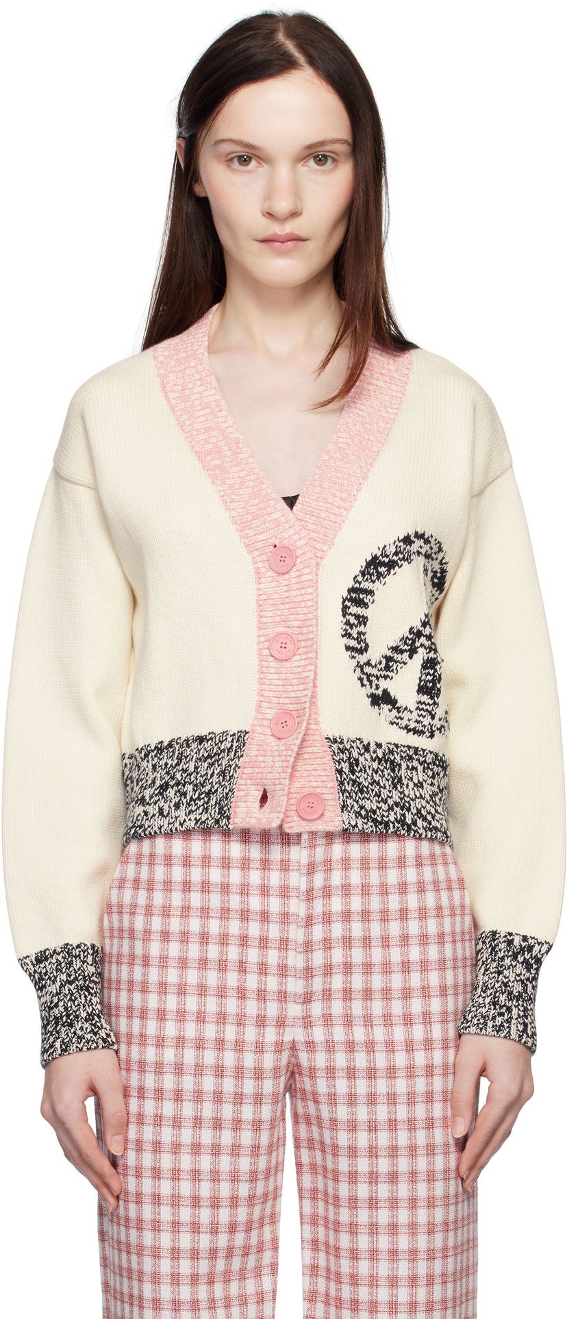 Villapaita Moschino Urban Peace Sign Cardigan Beige | 251K10918