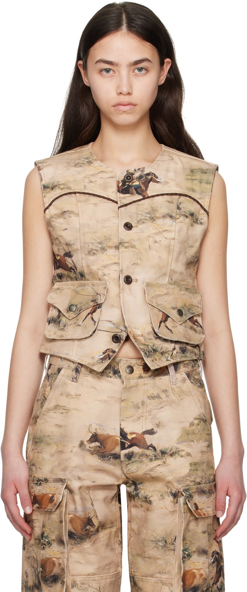 Liivi Andersson Bell Andersson Bell Cowboy Print Vest Beige | awa697w