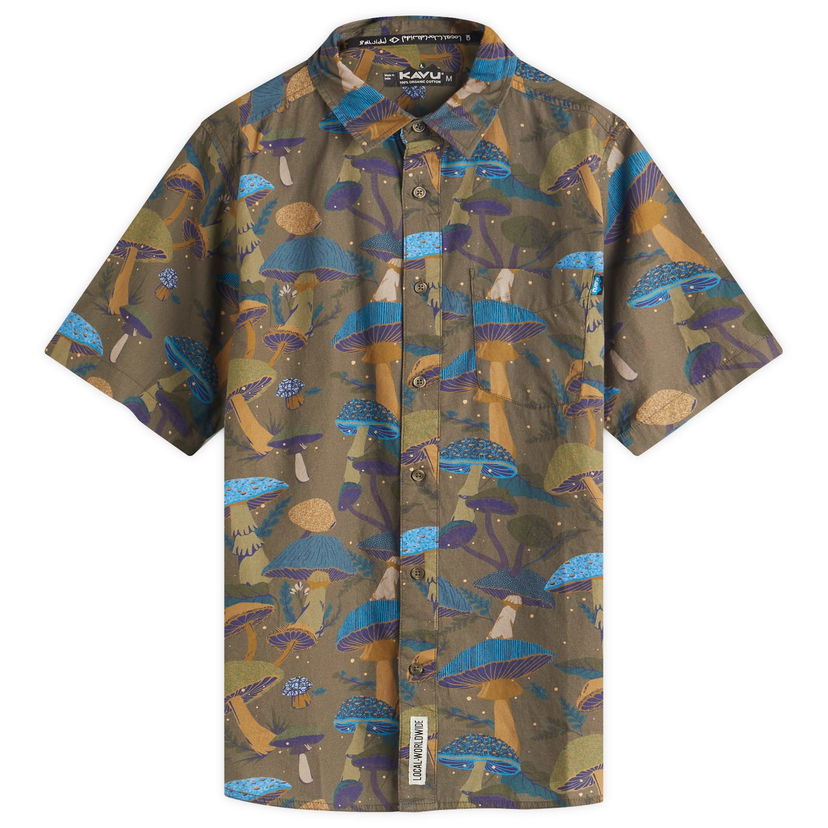 Paita KAVU Festaruski Stand Collar Short Sleeve Shirt Mushroom Kingdom Vihreä | 5036-2576