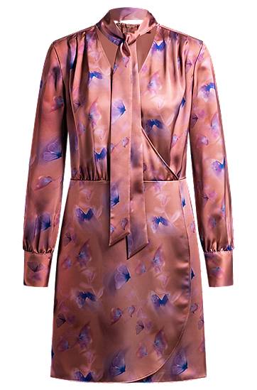 Mekko BOSS Butterfly Print Wrap Dress with Button Cuffs Vaaleanpunainen | 50530149