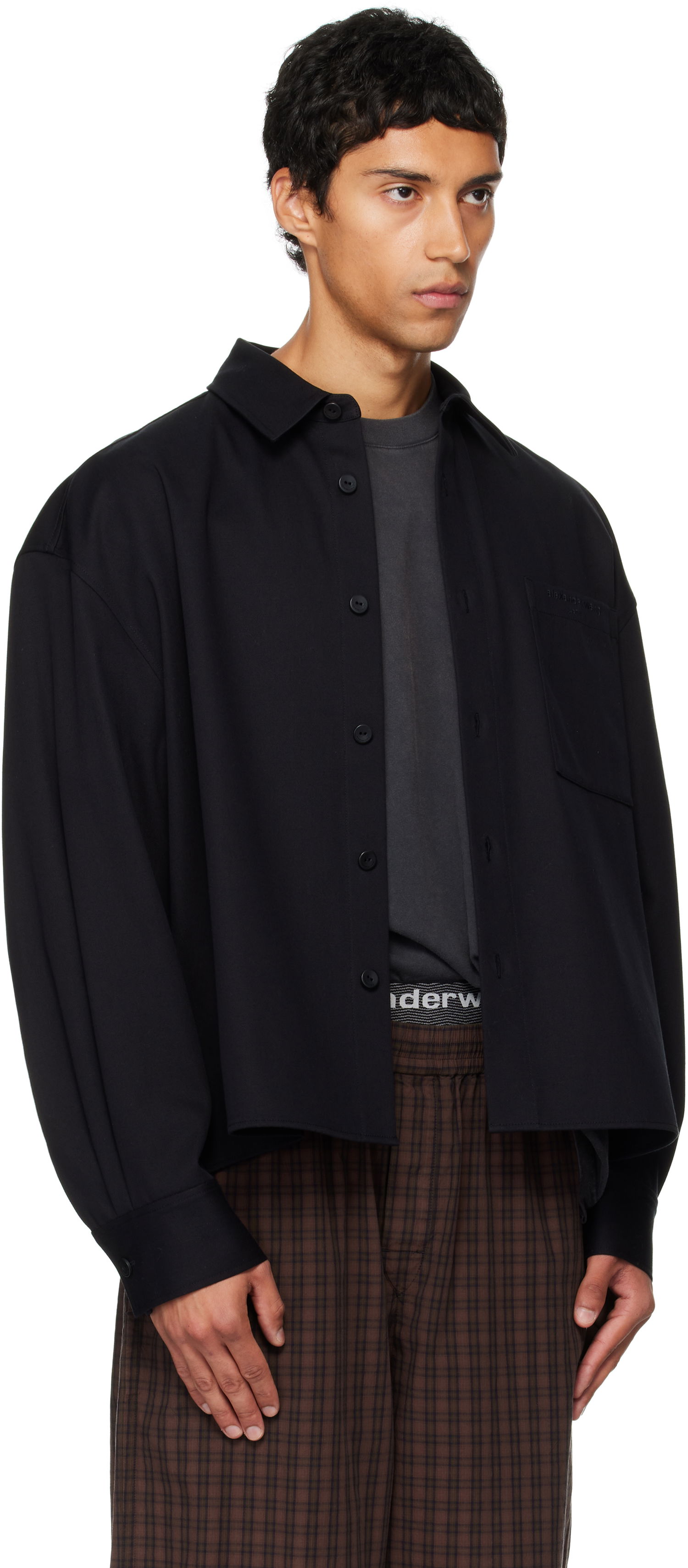 Paita Alexander Wang Alexander Wang Boxy Cropped Long Sleeve Shirt Musta | 6WC3251092, 1