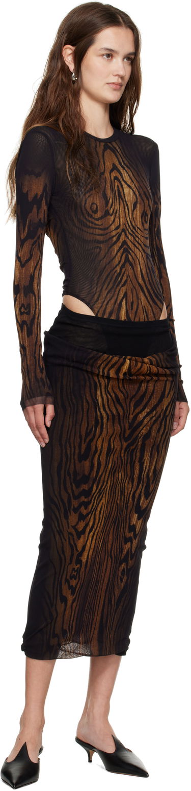 Body Jean Paul Gaultier Jean Paul Gaultier Mesh Double Layer Wood Print Bodysuit Ruskea | 25/03-W-TO314-M002P-0060, 4