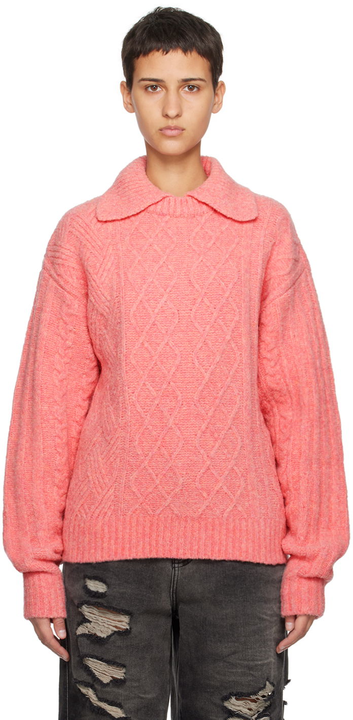 Villapaita ADER ERROR Long Sleeve Cable Knit Polo Sweater Vaaleanpunainen | BMADFWKT0102PK