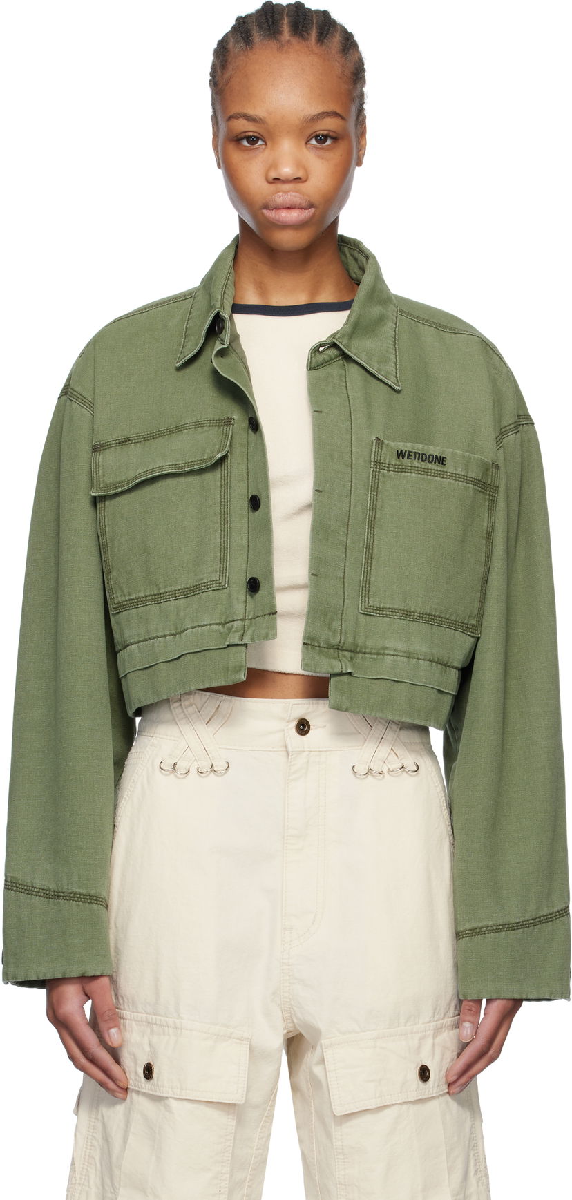 Takki We11done We11done Cropped Work Jacket Vihreä | WD-JK0-25-055-W-KK