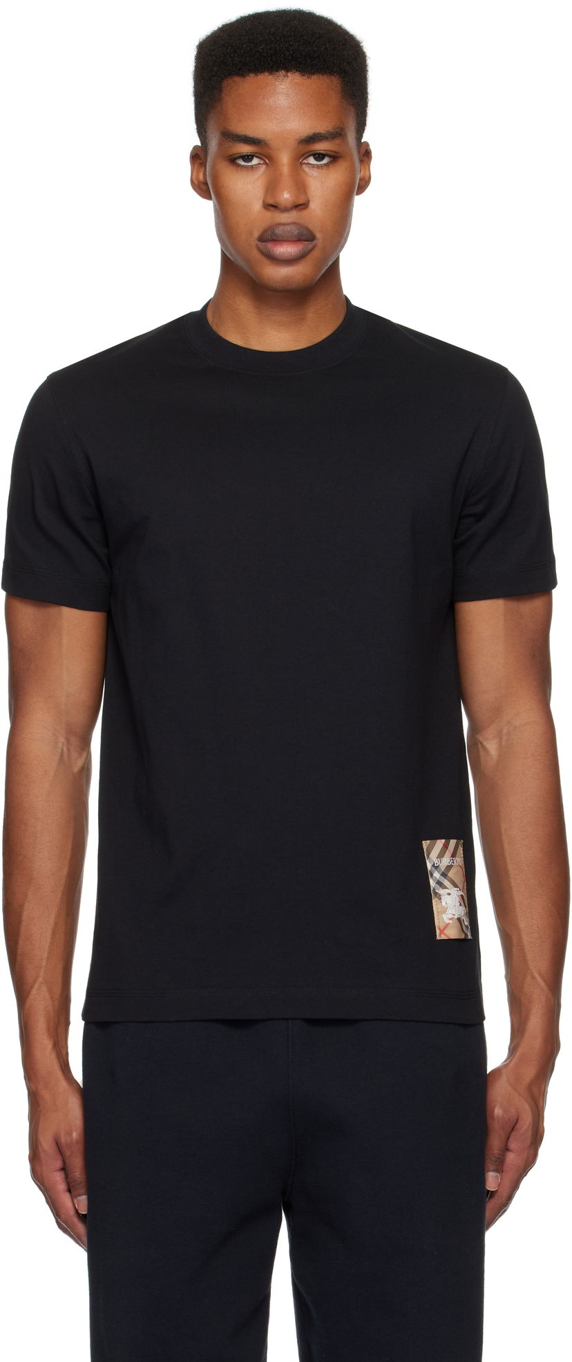 T-paita Burberry Check Label Cotton T-Shirt Musta | 8104889