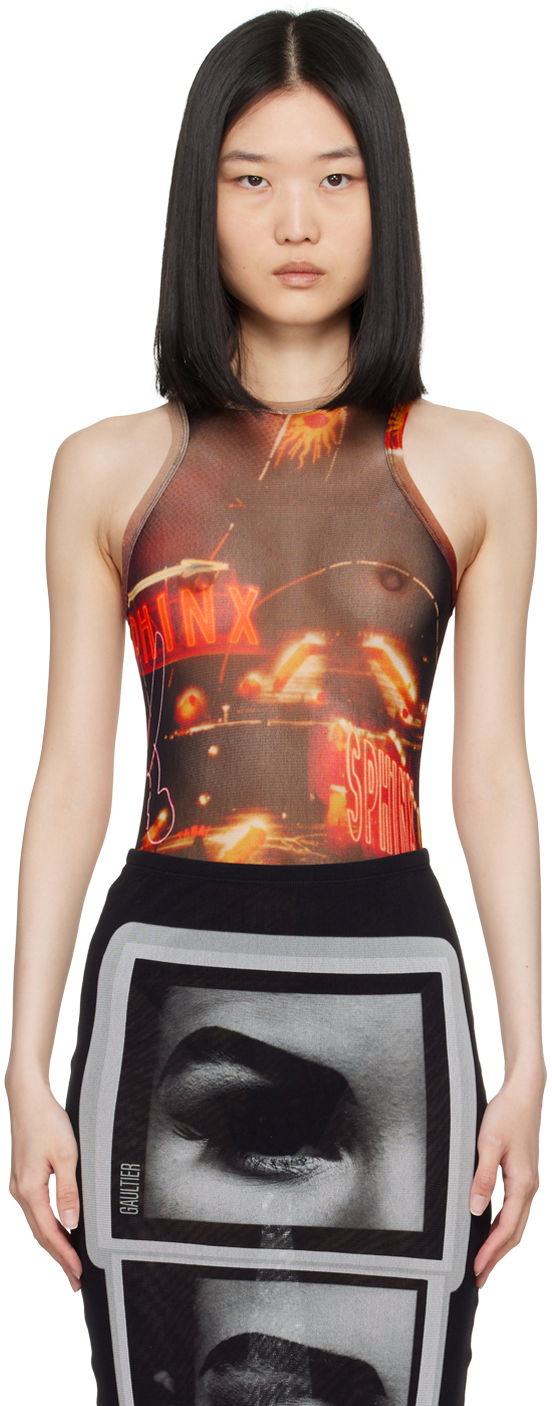 Body Jean Paul Gaultier Jean Paul Gaultier 'The Pigalle' Printed Mesh Bodysuit Ruskea | 24/30-F-BD044-T552-00301550