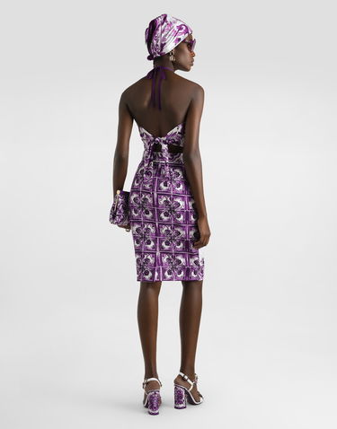 Tankkitoppi Dolce & Gabbana Dolce & Gabbana Majolica-Print Charmeuse Halter Tie Top Violetti | F7BA8THPAE2H15DQ, 2