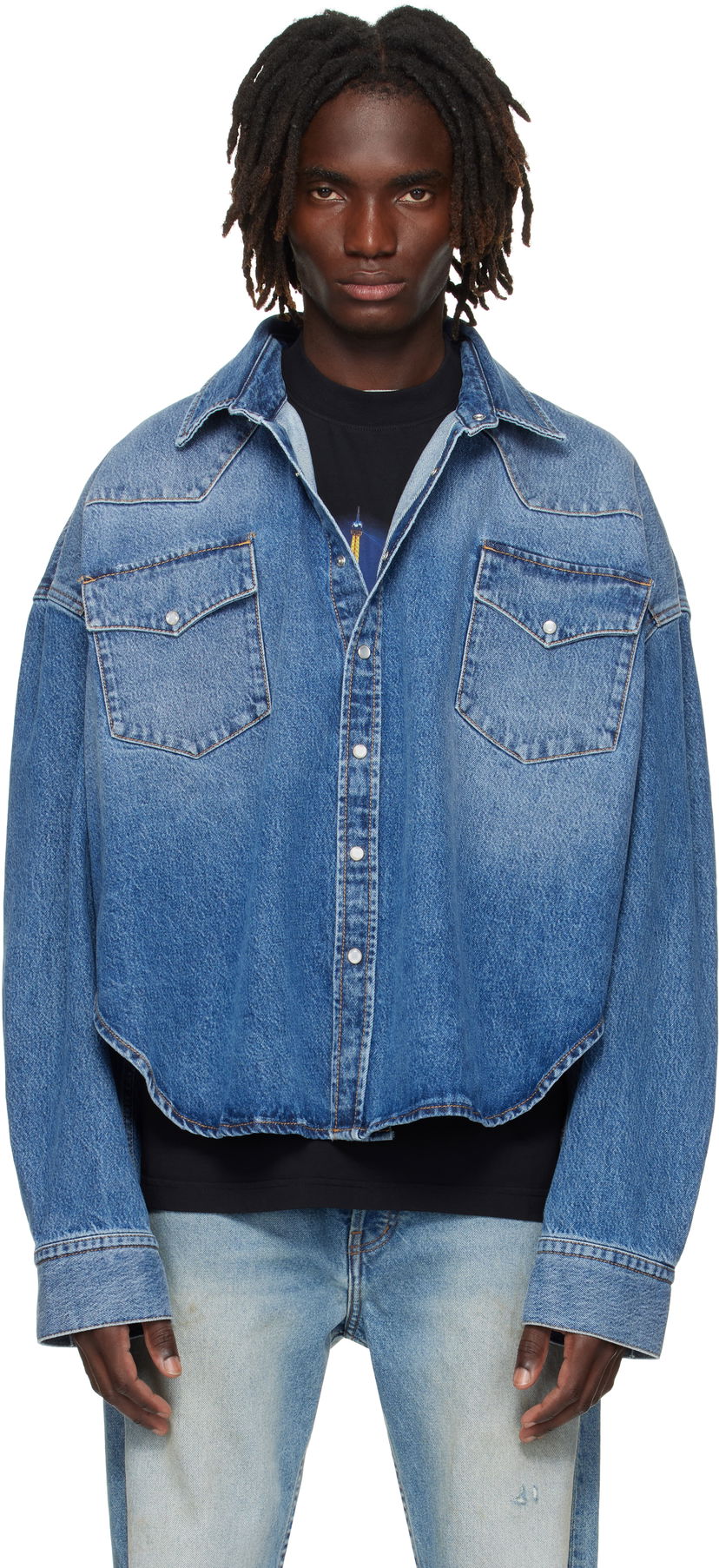 Paita VETEMENTS Vetements Boxy Cropped Denim Shirt Sininen | UH76DS525MB2
