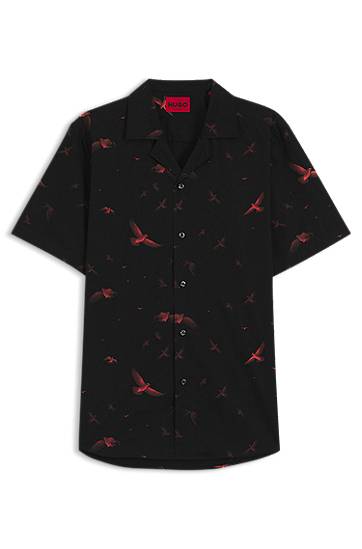 Paita BOSS Relaxed Fit Printed Cotton Poplin Shirt Musta | 50545328