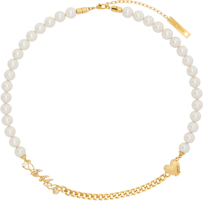 Kaulakoru Ambush AMBUSH Pearl and Chain Mix Necklace Valkoinen | BWOB007F24SIL0017600