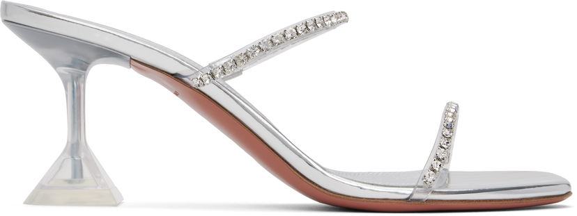 Asusteet Amina Muaddi Amina Muaddi Gilda Glass Slipper 70 Heeled Sandals Metallinen | GILDA GLASS SLIPPER 70 PVC